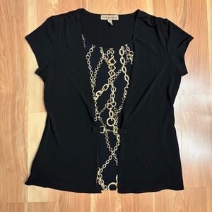 Notations Black and Gold Chain Print Women's Top